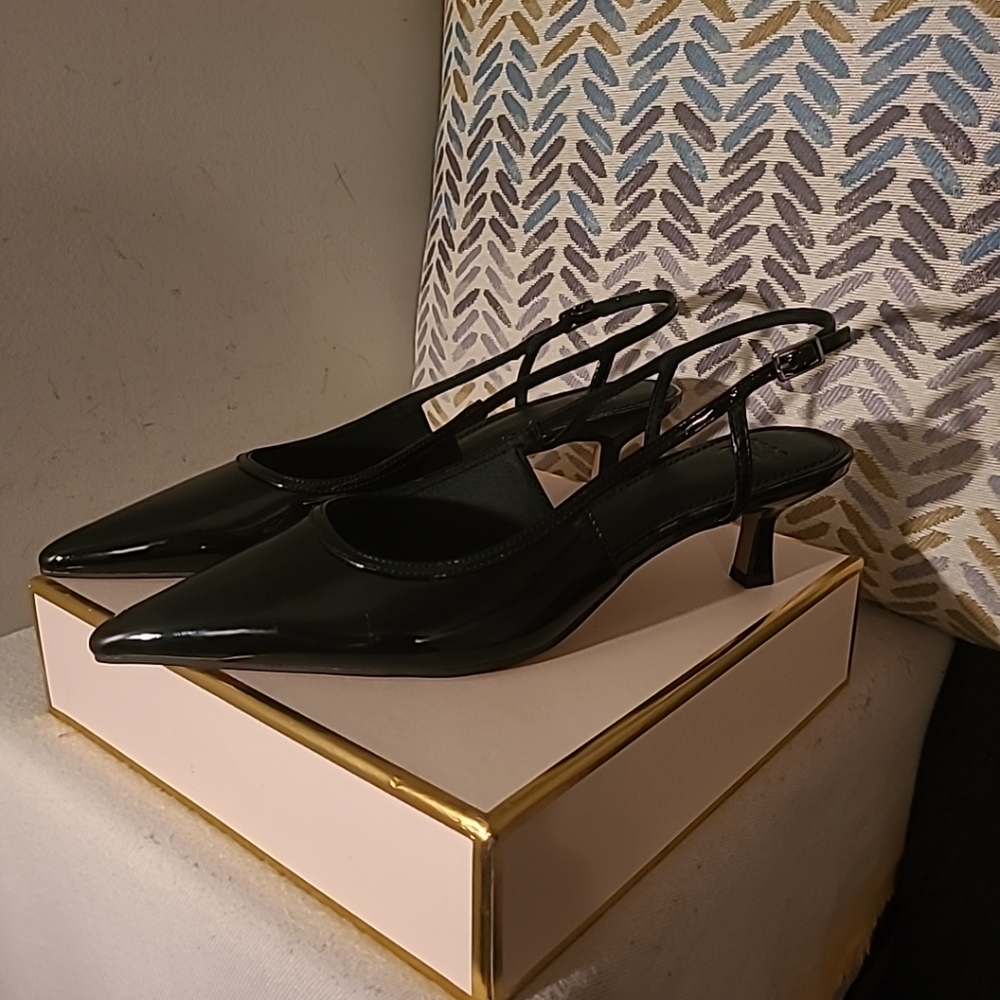 ASOS DESIGN Strut slingback mid heeled shoes in black patent leather - Picture 4 of 6